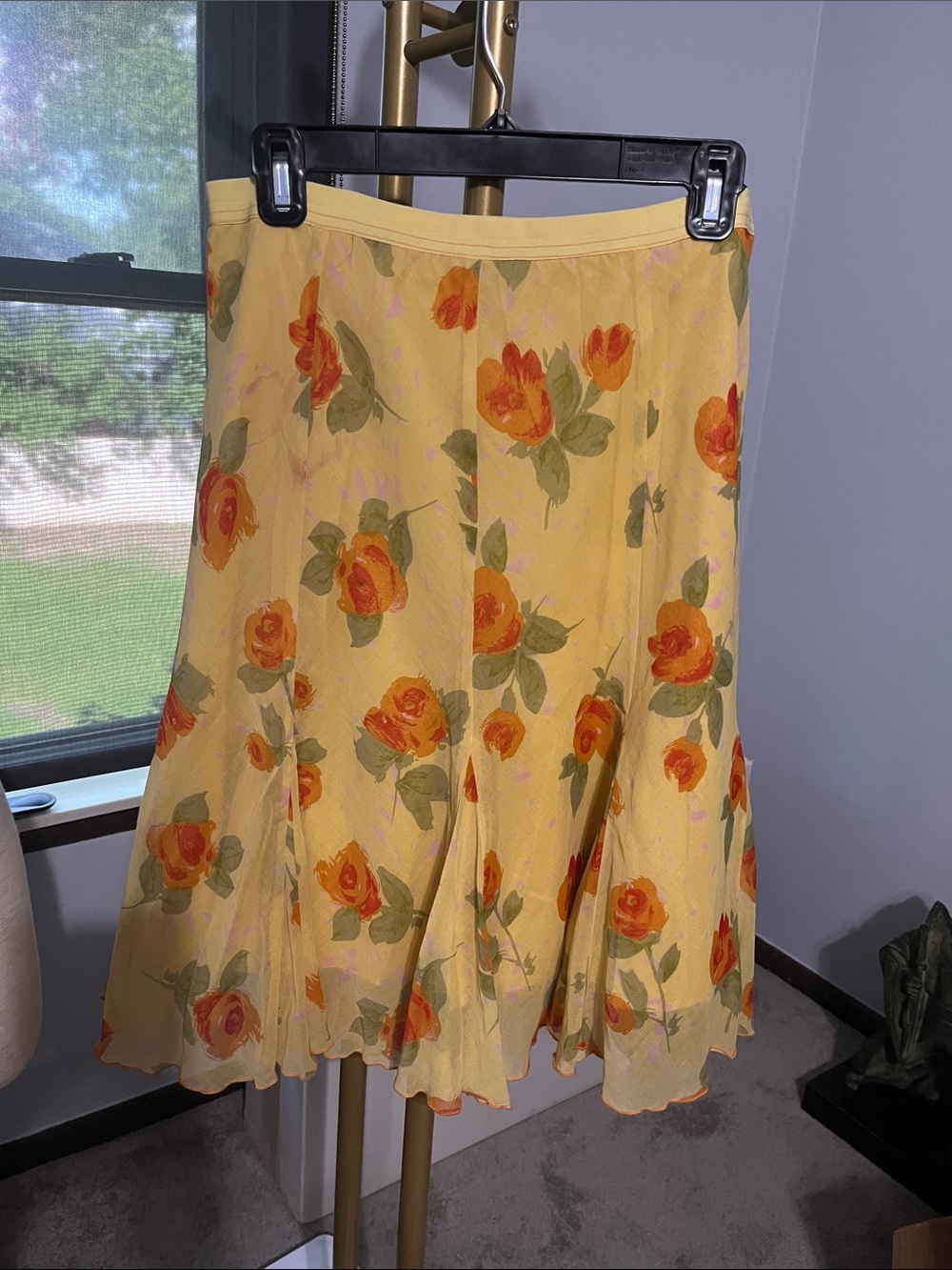 Free People Yellow Floral Circle Skirt with Orange Roses